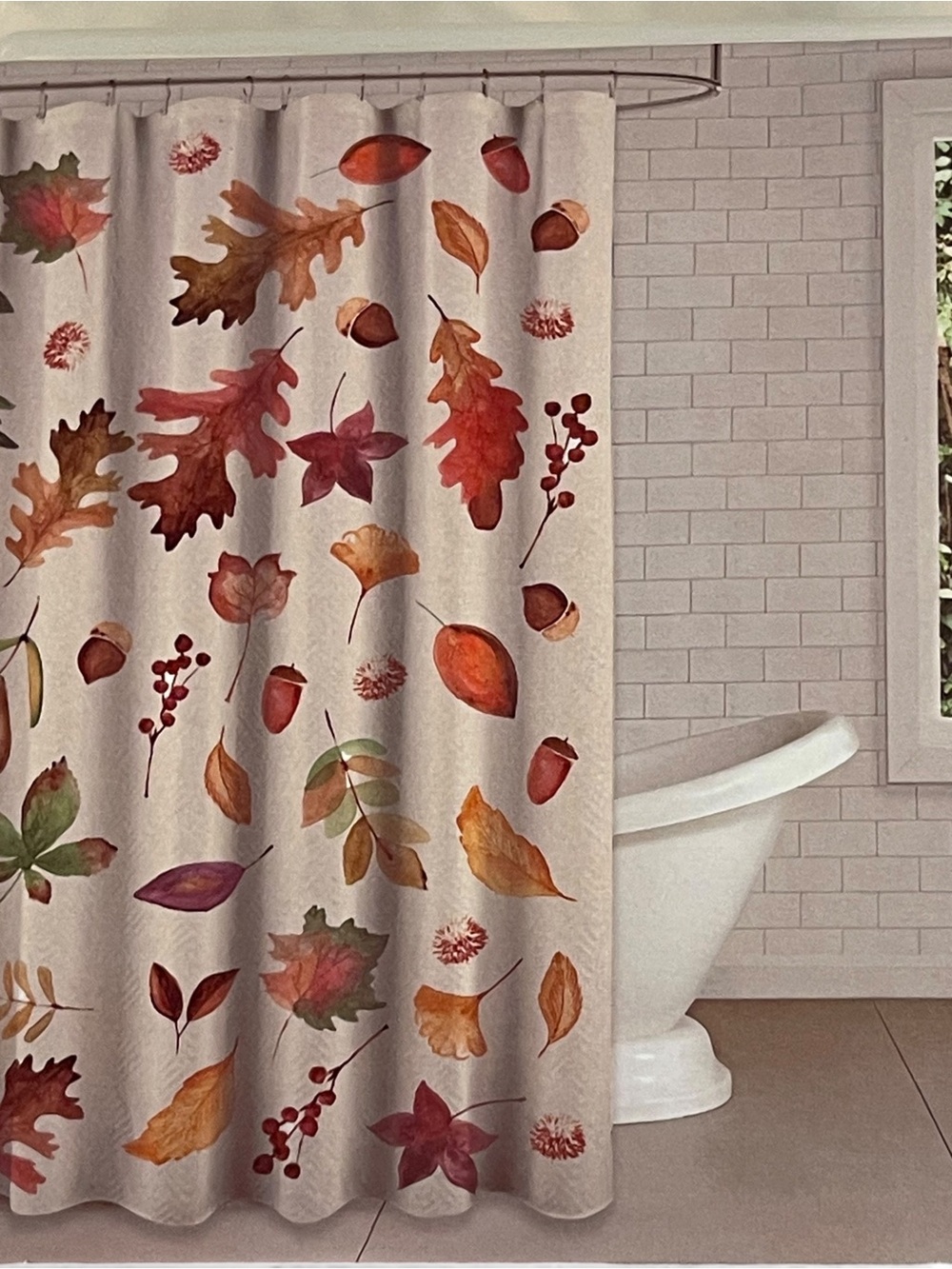 NWT Home Style Fall Foliage Leaf Acorn Shower Curtain Linen Texture Autumn